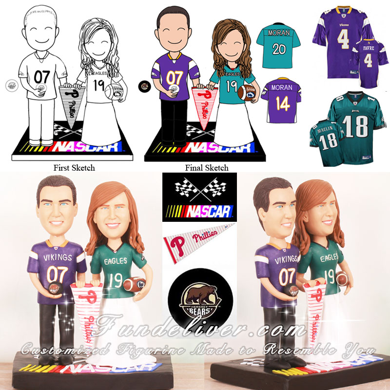 Football Baseball Car Racing and Hockey Wedding Cake Toppers